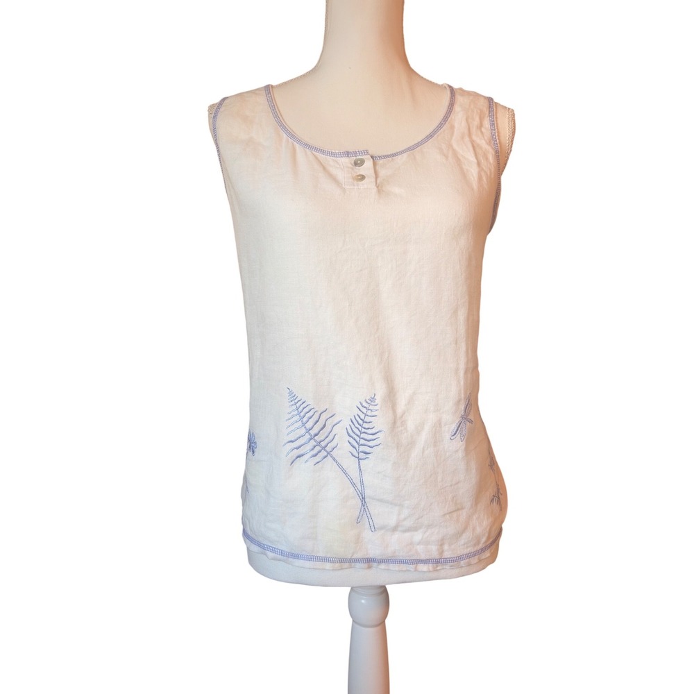 Vintage Portraits by Northern Isles Linen Tank Top Embroidered Coastal‎ Size 12